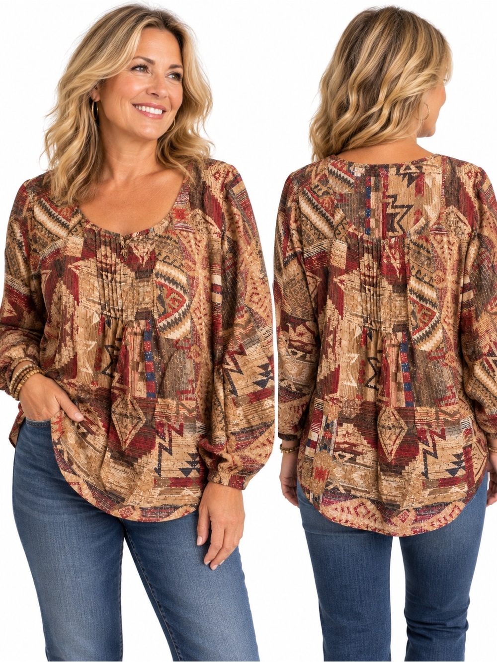 Lauren Jeans Co Ralph Lauren XL Boho Southwestern Print Cotton Blouse